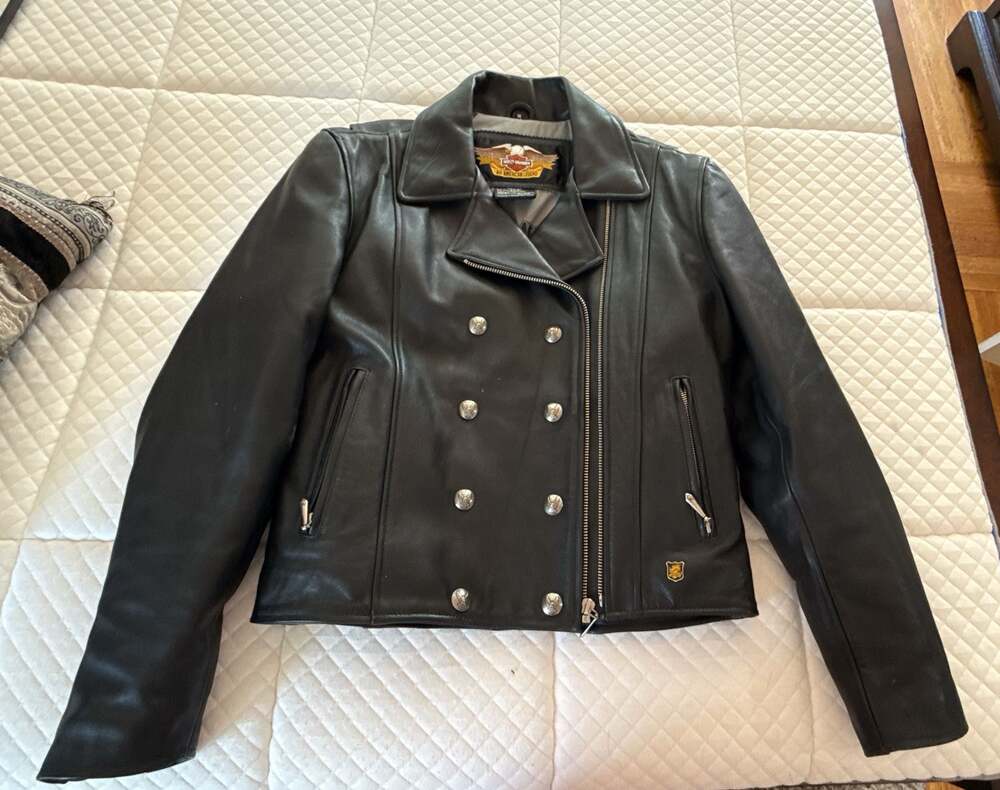 Harley-Davidson Black Leather Double-Breasted Moto Jacket